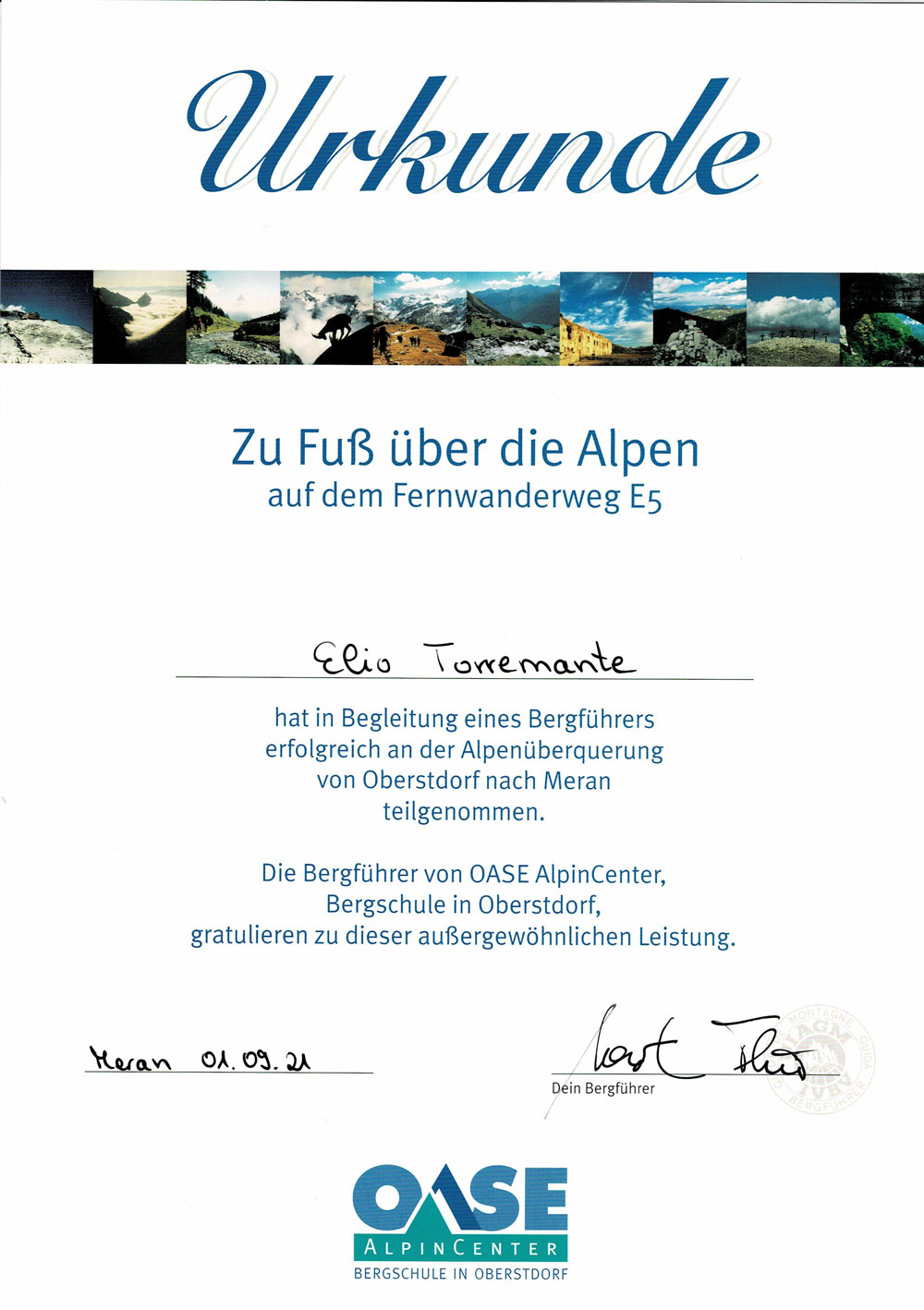 Urkunde-Alpenueberquerung